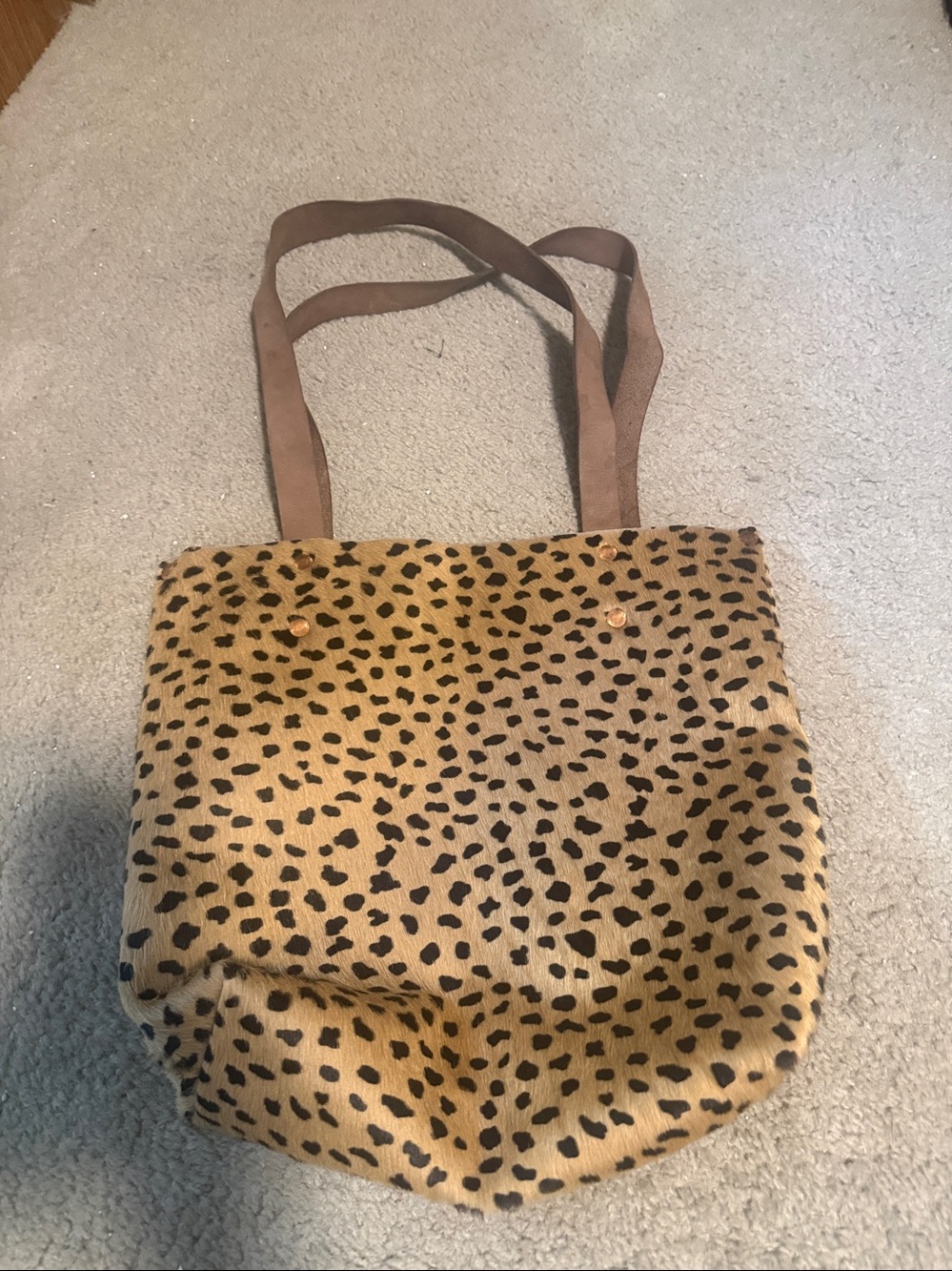 McAuley & Co Hair-On Hide Leather Tote Bag Cheetah Print Handmade Copper Rivets